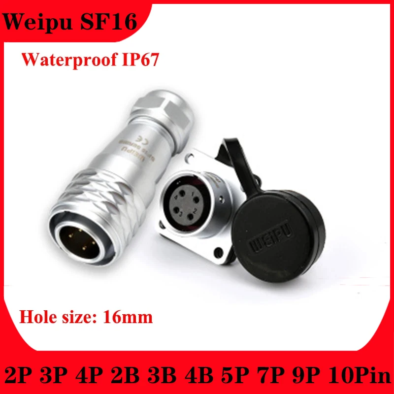

Weipu SF16 Aviation Metal Connector Waterproof IP67 Hole 16.0mm 2 3 4 5 7 9 10 Pin Male Plug Female Socket Cable Diameter 8-12mm