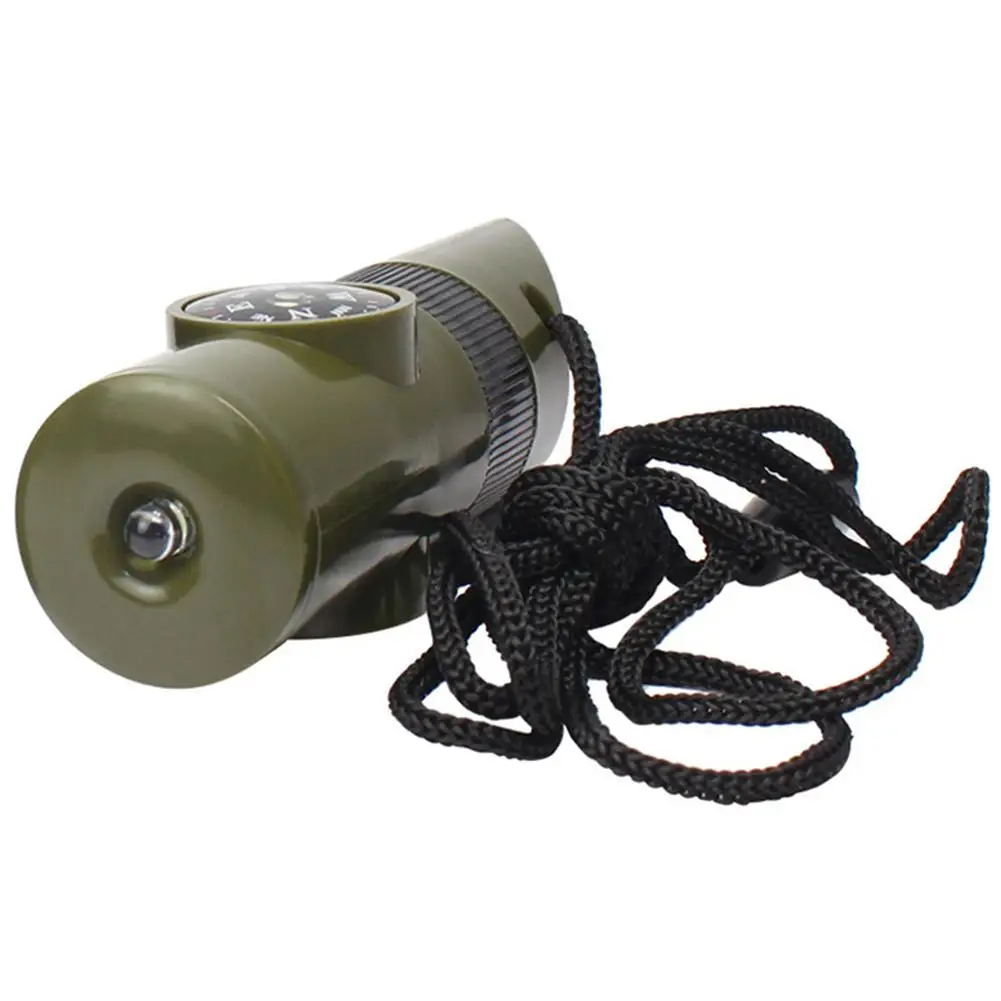 Outdoor Multi-function Survival Whistle 7 In 1  Outdoor Professional Emergency Safety Whistle With Lanyard LED Light Compass
