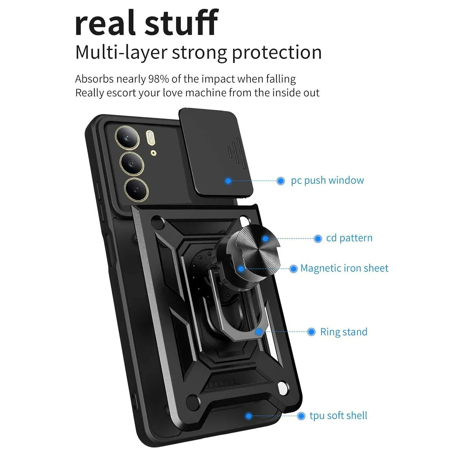 Enhanced Armor Case with Lens Protection and Magnetic Ring Holder - Durable Phone Cover Shell