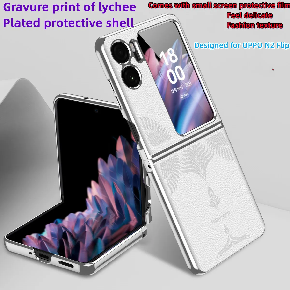 Plating Frame Embossed Leather Case For Oppo N2 Flip Litchi Pattern With Round Bezel Folding Case Shock-Proof And Fall-Resistant