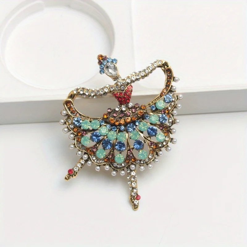 Retro Große Größe Strass Ballett Mädchen Kreative Abzeichen für frauen Kleidung Elegante Bunte Kristall Vintage Party Broschen Pins – Detail 6