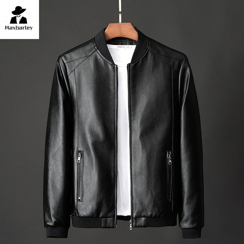 2024 Autumn New Men Black Biker PU Leather Coat Korean Fashion Men Pu Leather Jacket Trend Casual Fit Slim Baseball Clothes 8Xl