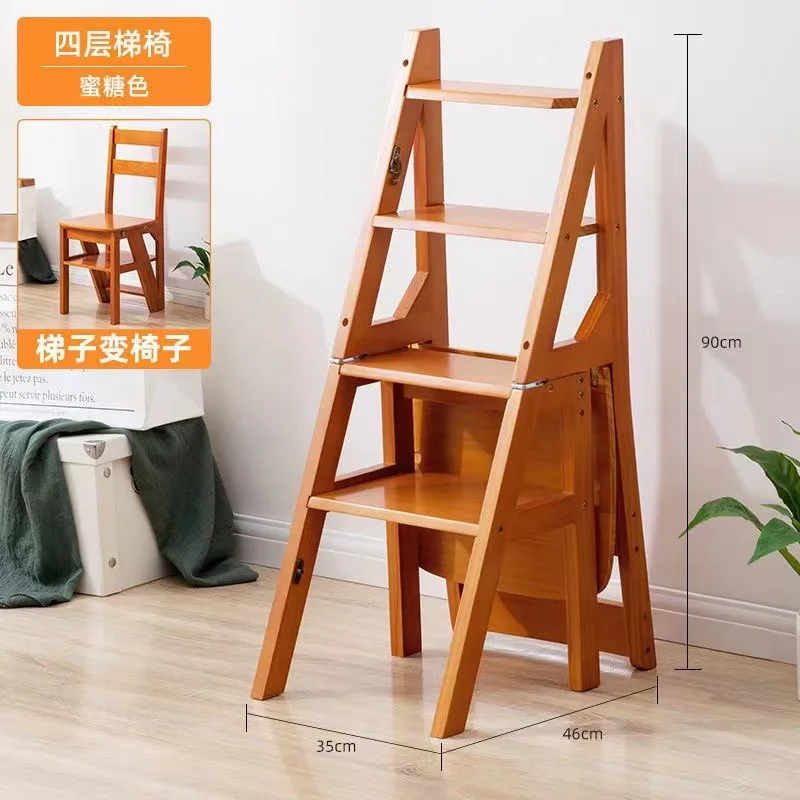 Chaise d'escalier pliante en bois massif, tabouret d'échelle pliable pour  la maison, à double usage - AliExpress