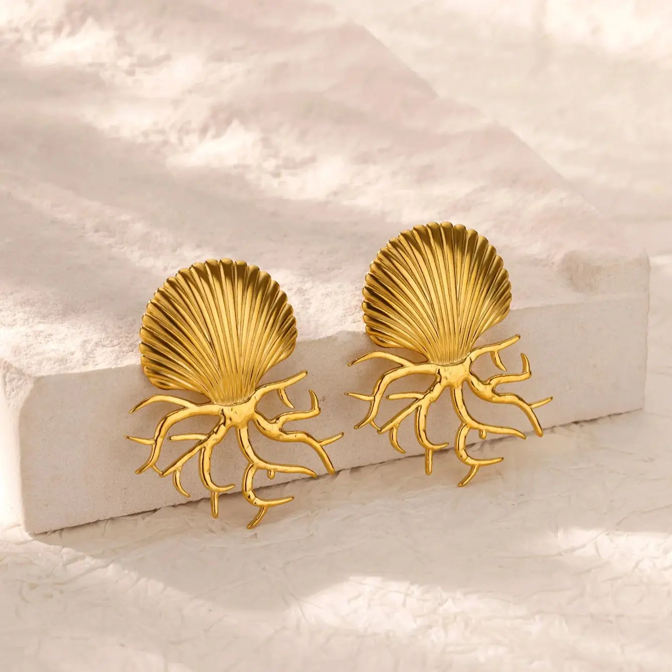 Exaggerated Shell Earrings Gold Color Stainless Steel