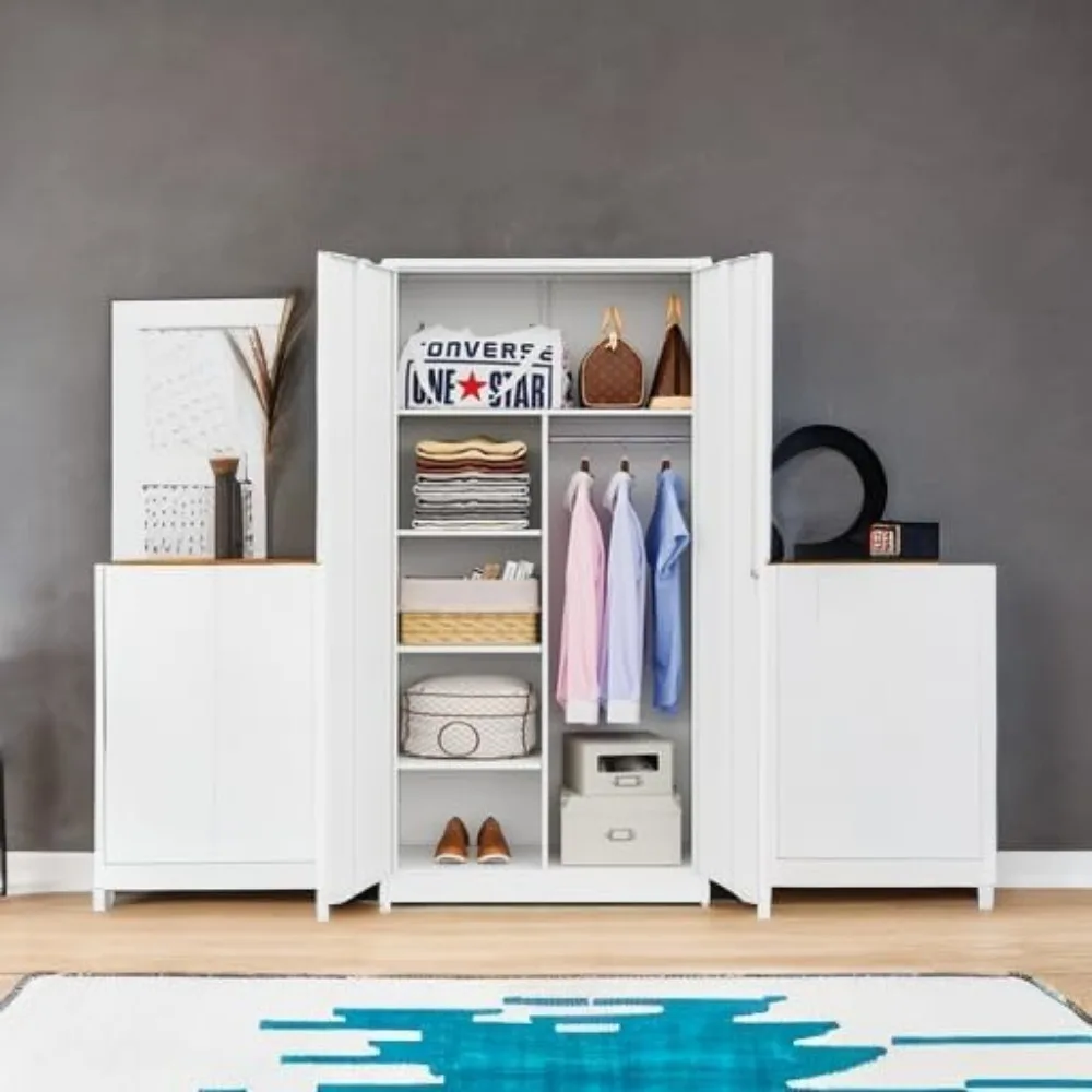 Steel Wardrobe, 72" Combination Storage Cabinet Clothes Rod and 4 Shelves Organizer Storage, 2 Lockable Doors,  Office  Garage 3