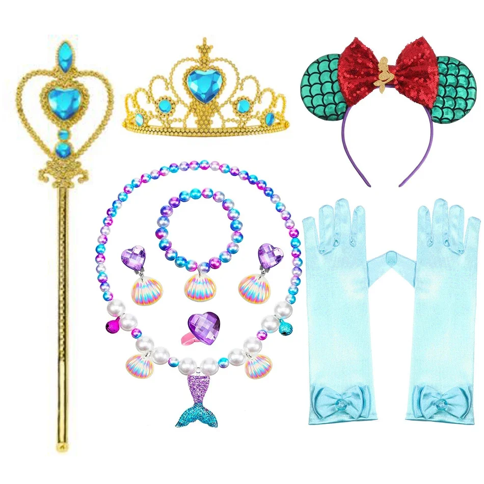 Cosplay Accessories Hair Accessories Children Jewelry Set for Mermaid Gloves Wand Crown Necklace Braid Princess Dress Clothing Halloween Birthday