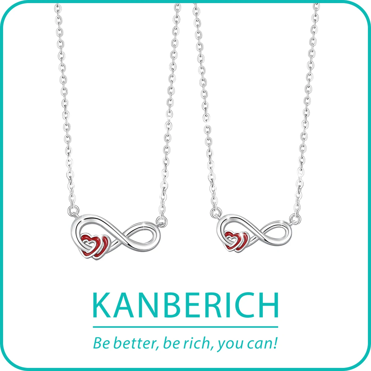 

Kanberich S925 Real Sterling Silver Cubic Zirconia Red Heart Infinite Love Couple Pendant Clavicle Chain Necklace