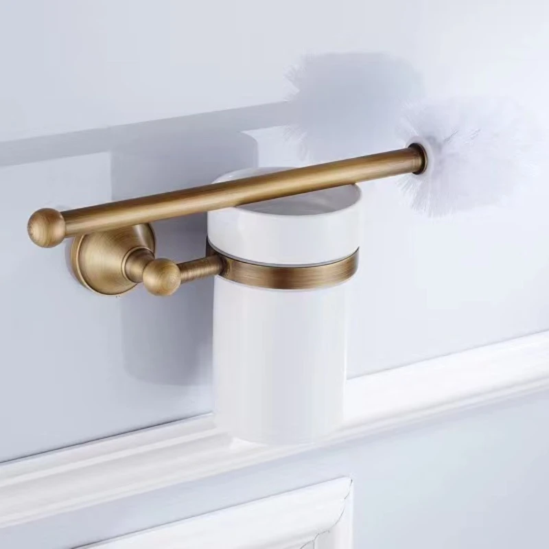 Hardware Retro Bathroom Pendant Toilet brush holder White Ceramic Cup Brass Handle Toilet Brush Rack Suitable for Bathroom Decoration