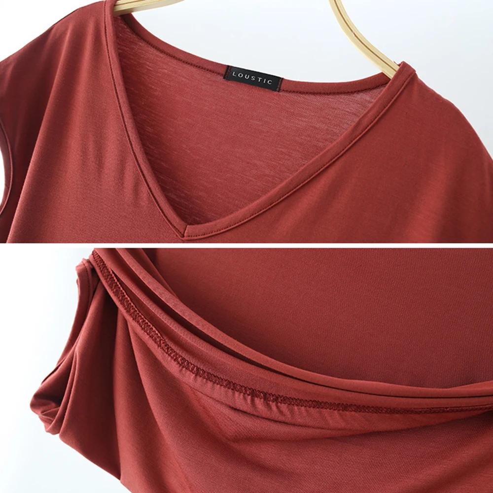 Women T Shirt Summer Loose Tee Tops Casual Undershirt Solid Color V Neck Basic Tshirt Comfortable Pullover 2023 New High226_voghion.com