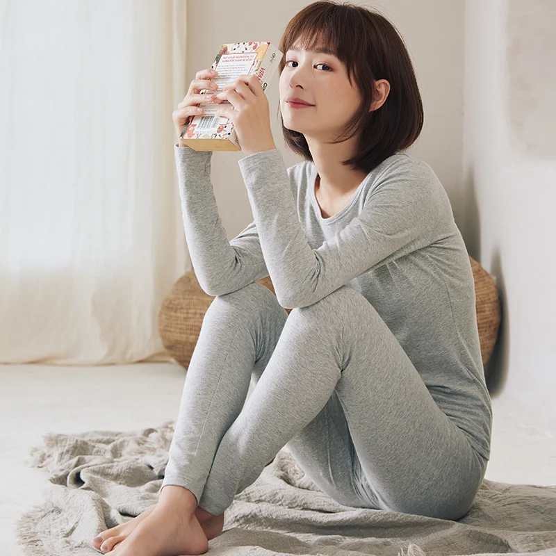 Ladies Sleepwear Cotton Pajamas Sets Long Sleeves Tops + Trousers Suit Basement Thermal Underwear Sets Student Homewear PJ Mujer