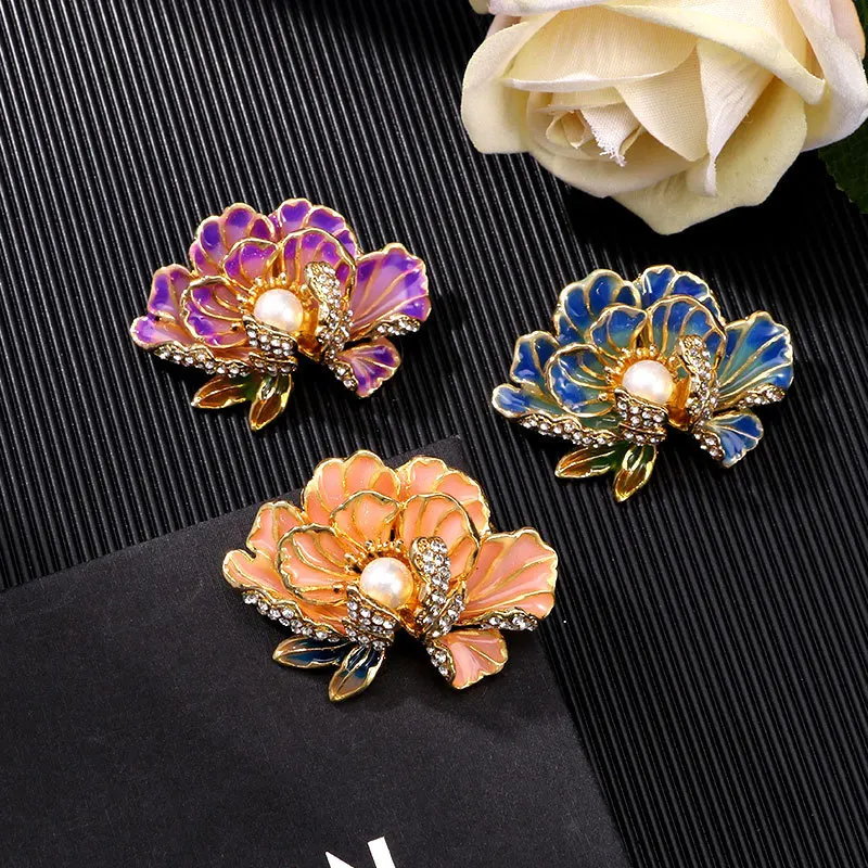 Gold Metal Enamel Flower Lapel Pins for Business