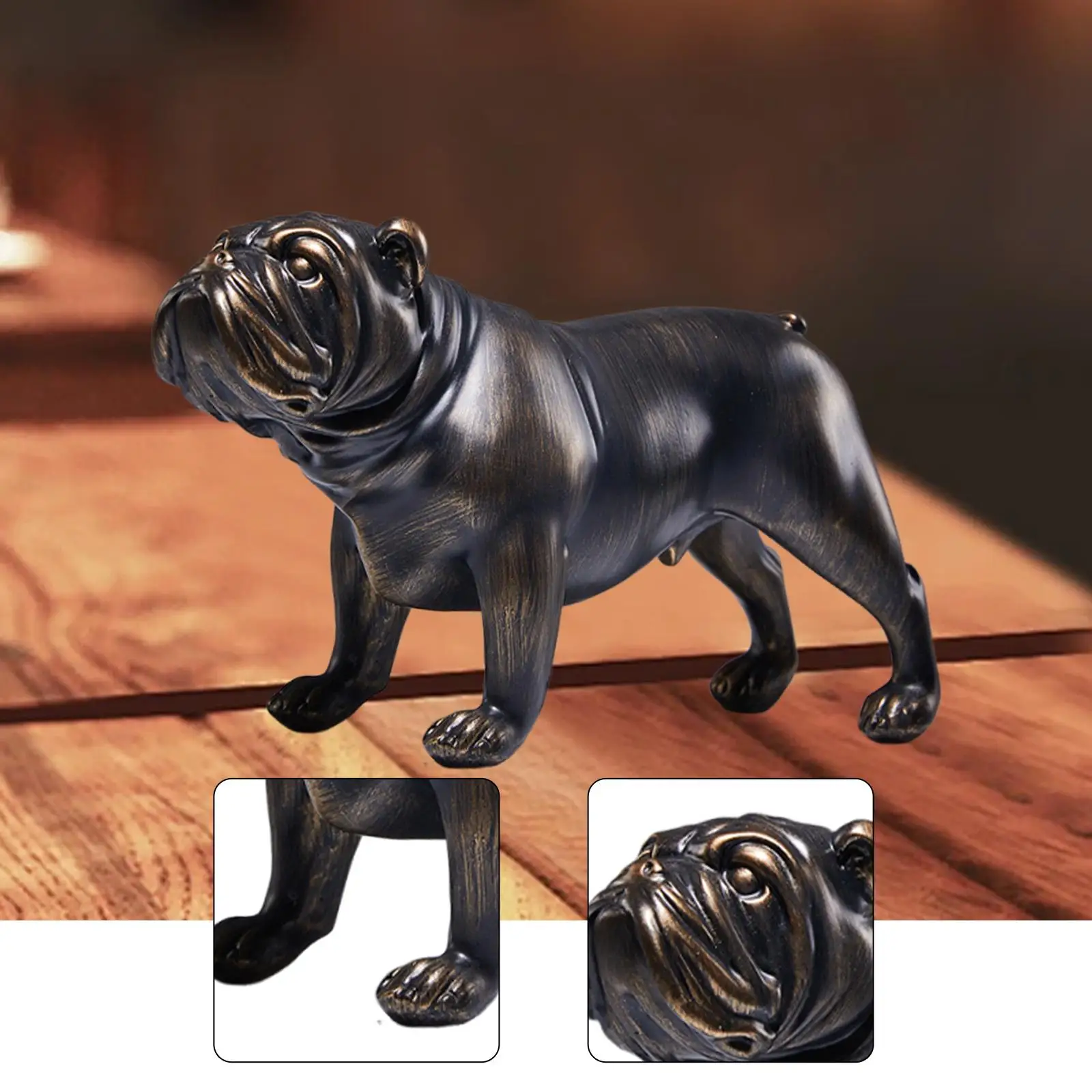 Bulldog Statue Decorative Figurine Art Crafts Collectible, Tabletop Ornament, Animal Sculpture for Bookshelf Shelf Home Decor