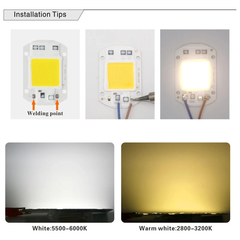 LED Chip di PANNOCCHIA 30W 50W 70W 100W 120W 150W AC 220V 110V HA CONDOTTO LA Lampada IP65 Smart IC Per LED Luce di Inondazione di Bianco Freddo, Bianco Caldo Riflettore Bianco