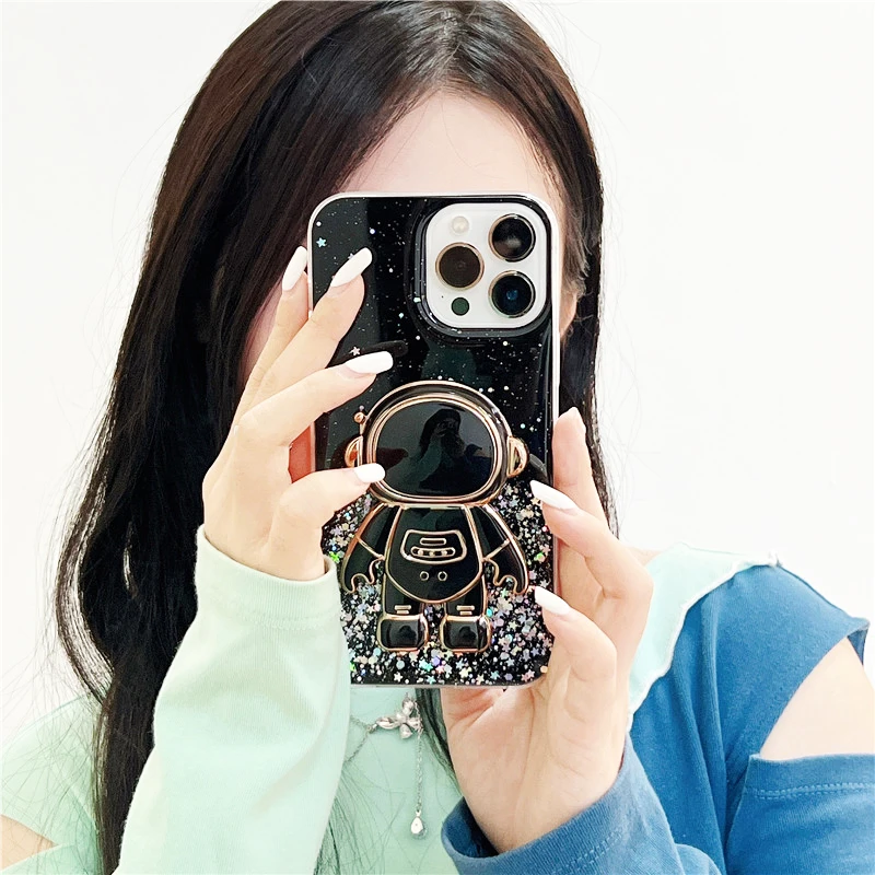 Handyhülle für OPPO Reno 5 Lite Glitzersterne Astronaut Falten Handyhalter Softcover Reno 2 2z 4 Pro 6z 7z F7 F9 F11_voghion.com