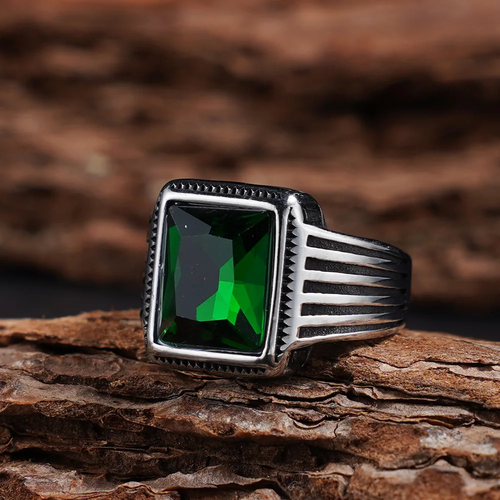 1pc Luxury gemstone rings for fashion parties, available in men's and women's styles, 316L stainless steel trendy rings. 2