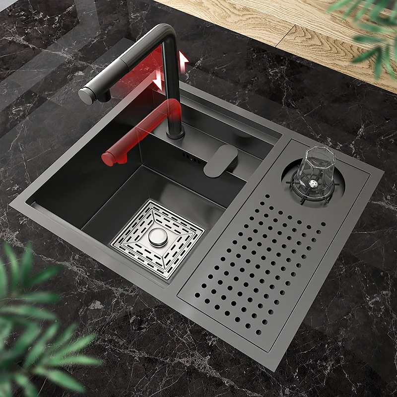 Hidden Cup Washer Sink Stainless Steel Kitchen Bar Mini Small Single Tank Multi-functional Wash Basin With Cover Plate