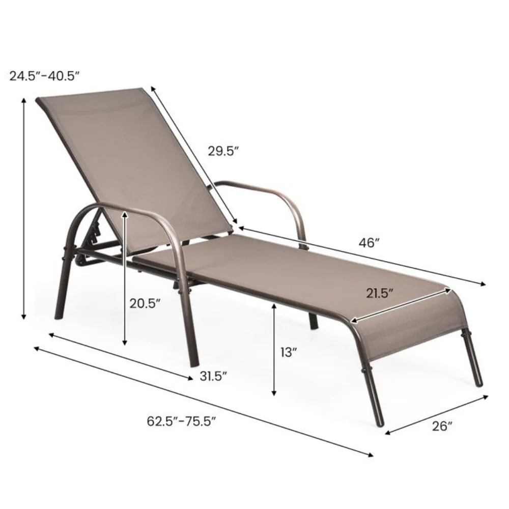 2 Pieces Outdoor Patio Lounge Chair Chaise Fabric with Adjustable Reclining Armrest, Adjustable Outdoor Chaise 5