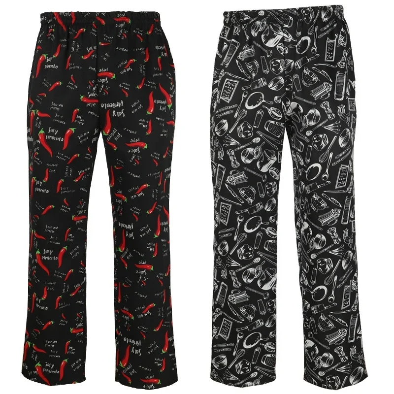 Chef Restaurnat Pants Men Women Fashion Kitchen Cook Waiter Elastic Waist with Pocket Baggy Working Trousers chef pants