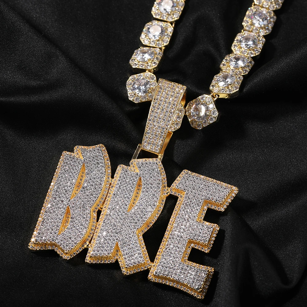 Uwin Custom Name Two-color Pendant Rappers Personalized Hip Hop Jewelry Iced Out Cubic Zirconia Letters Necklace
