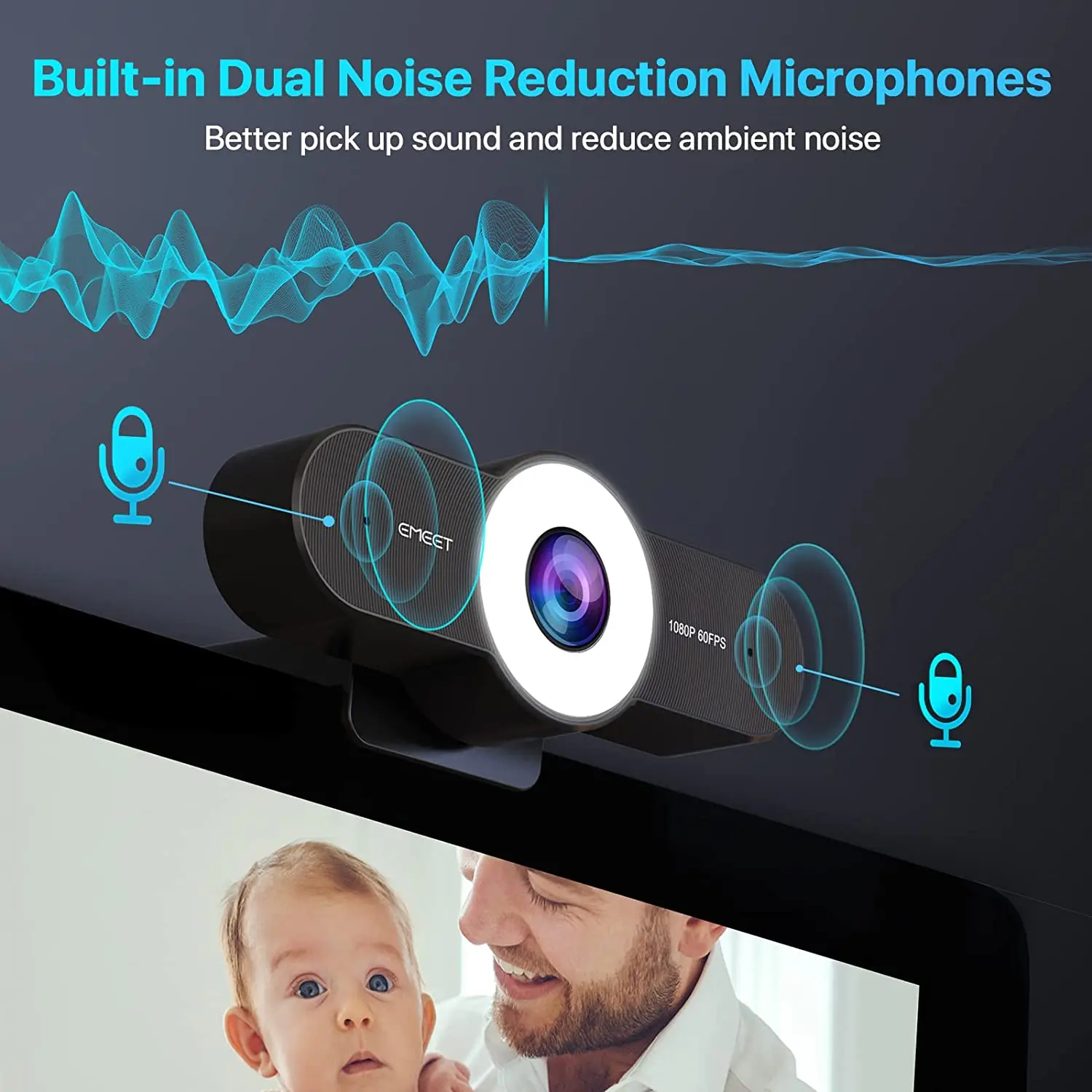 PC Webcam 1080P 60FPS Streaming Autofocus HD Three Level Light EMEET C970L For Computer Desktop Laptop