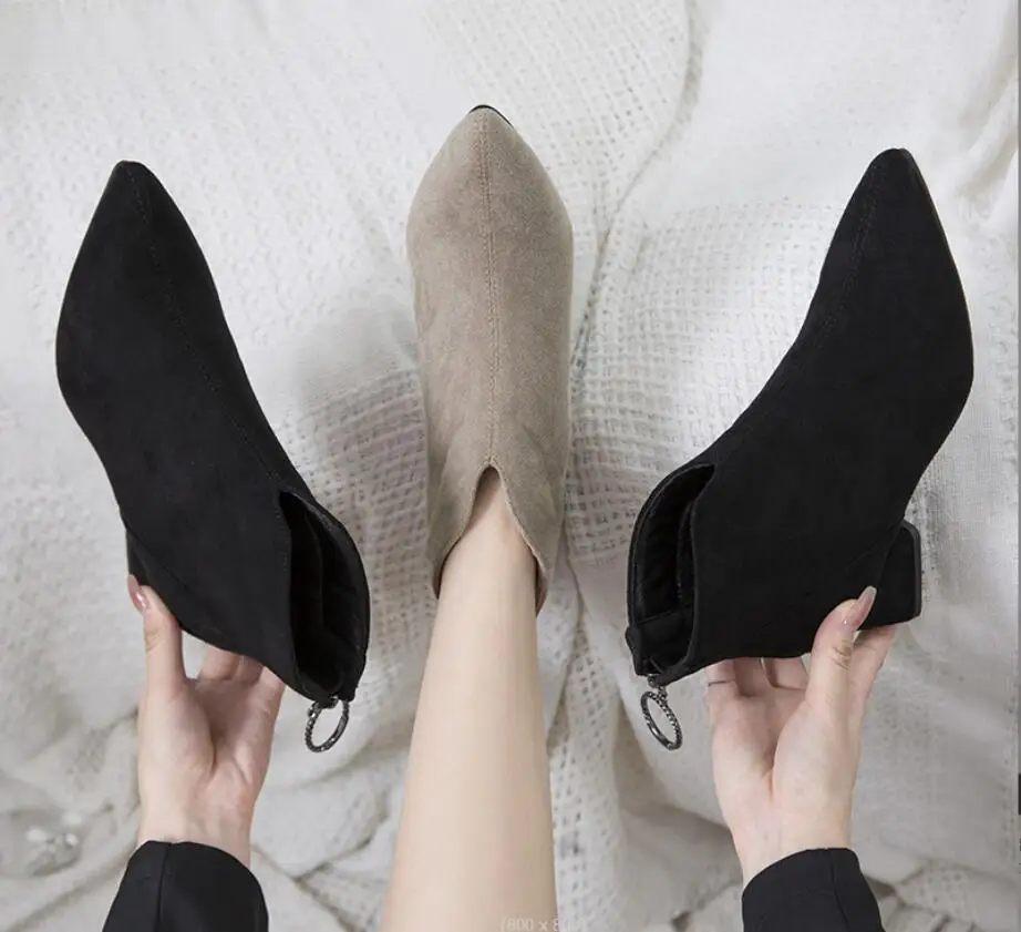 New Spring Winter Women Pumps Boots High Quality Women's suede pointed fashion thick heels Ladies Boots Shoes Suedes High Heels