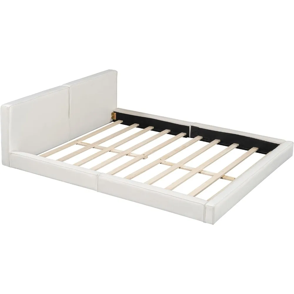Queen Bed Frame, Modern Upholstered Bed Frame with Velvet Fabric, Grounded Bed with Solid Frame/No Box Spring Needed (Beige) 6