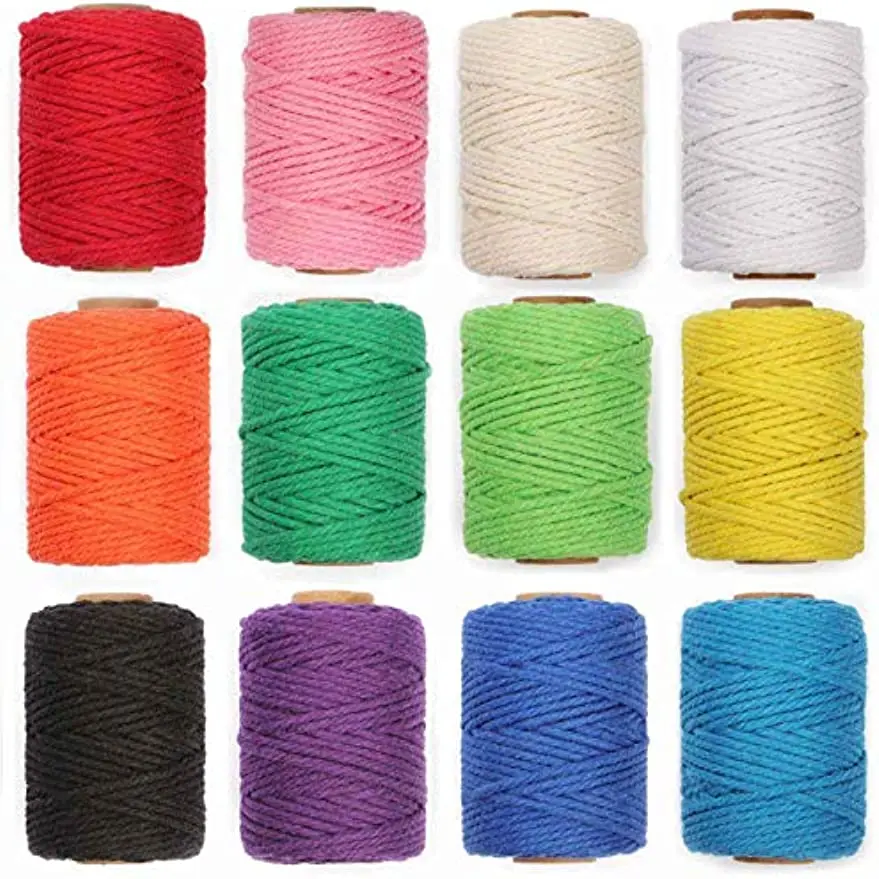 

Macrame Cord 3mm Natural Cotton Twine 12 Rolls 4 Strand Colored Macrame String Colorful Cotton Rope for DIY Crafts Knitting