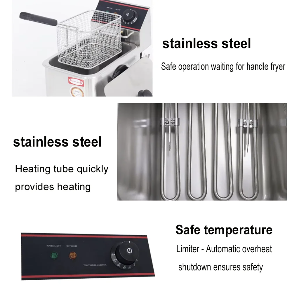 8L household commercial electric fryer, equipped with temperature control function, used for fried chicken, french fries 4