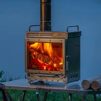 เตาผิงสแตนเลสพร้อมปล่องไฟรอง Burning เตาไม้กระจกหน้าต่าง Camping เต็นท์เตาฟืนเครื่องทําความร้อน Brazier 3