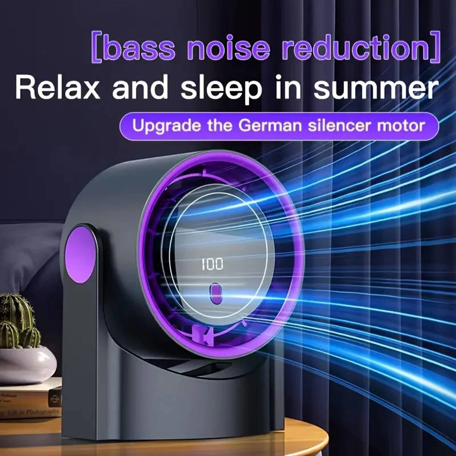 Compact 100-Speed Desk Fan with Digital Display and Rechargeable Battery for Bedroom, Office, and Travel