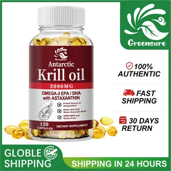 Krill Oil | 2000mg with Astaxanthin, Omega 3, DHA, EPA, and Phospholipids | No Smell, No Fishy Taste | 60/120 Capsule 1