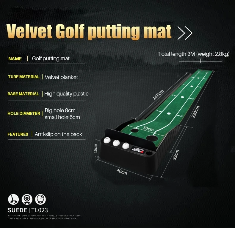 Description Picture 2 of itemPGM Golf Putter Trainer Set Golf Practice Putting Mat Ball Return 3M Indoor Golf Green Fairway Trainer With Baffle Training Aids