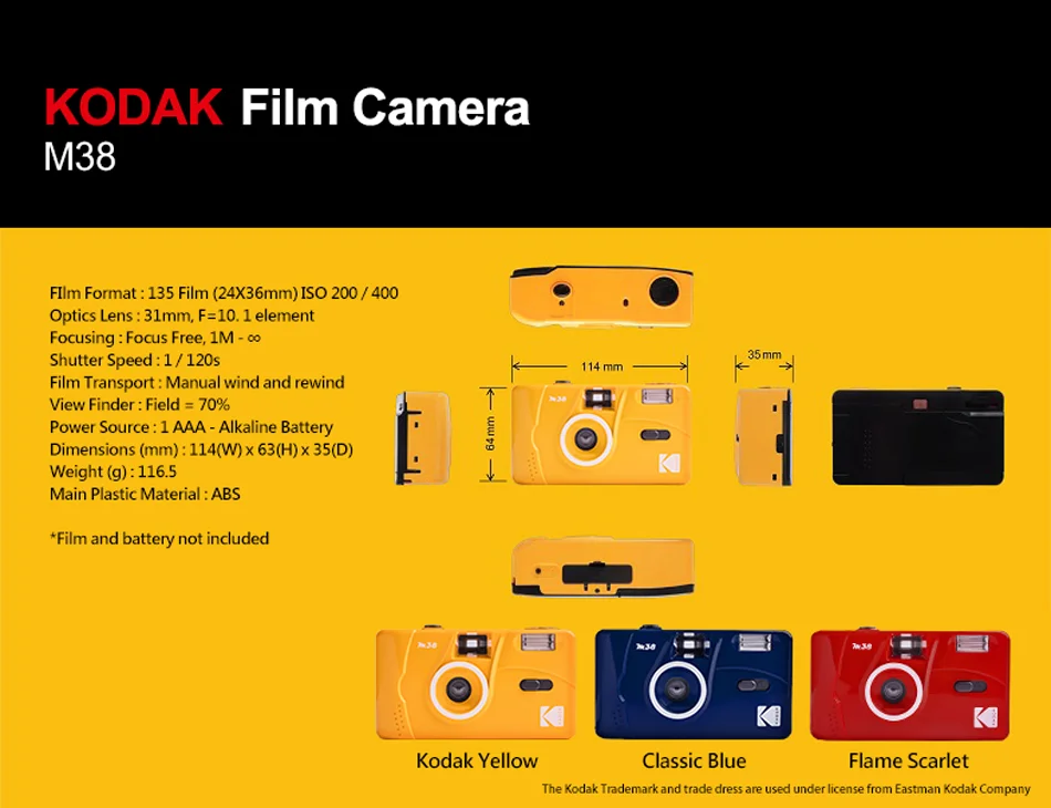 Description Picture 6 of itemOriginal Kodak Film 35mm Camera with Flash Wind and Rewind Non-Disposable Retro Roll Cameras M35 M38 Manual Reusable Mini Gift