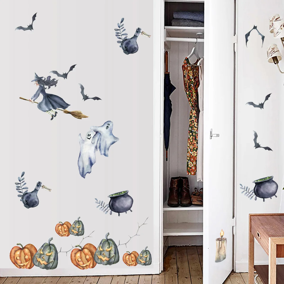 

Halloween witch wallpaper, creative home decoration, wall decal