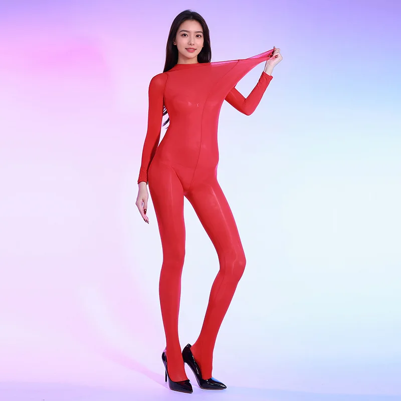 Plus Size Oil Shiny Bodysuits Women Sexy Smooth Bodystockings Jumpsuits High Elastic Catsuits Erotic Lingerie Fit for 90-150 Kg Women Underwear Sexy Lingerie Women Jumpsuit