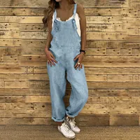 Women Plus Size Overalls Jumpsuits Casual Solid Loose Dungarees Romper Baggy Retro Fashion Trend Classic All-Match Jumpsuits - Image 3