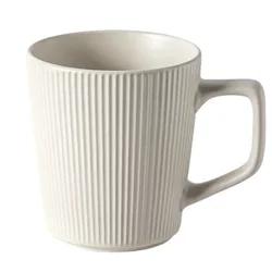 Vintage Style Striped Ceramic Coffee Mug with Handle - High Capacity Breakfast and Beverage Cup (White)