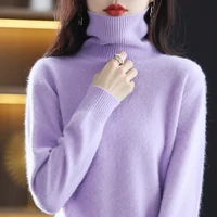 New Women's Clothing For Autumn/Winter 2024 100% Mink Plush Turtleneck Pullover Sweater Ladies Cashmere Sweater Dbr-018 - Image 5