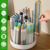 360° Rotating Pencil Organizer Large Capacity Round Desktop Storage Holder with 6 Compartments Cosmetic Brush Organizer 2