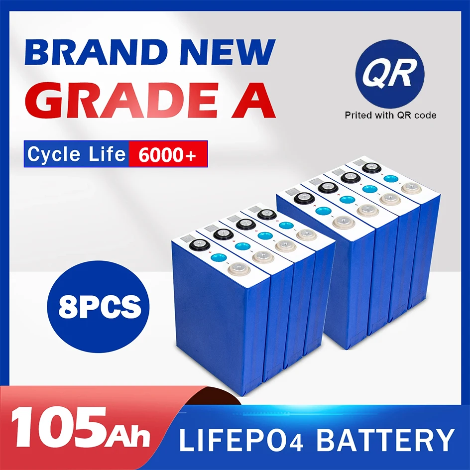 EVE 3.2V 105AH LiFePO4 Battery Grade A Rechargeable Cell With Free Busbars For Solar Energy DIY 12V 24V 48V Lithium Battery Pack