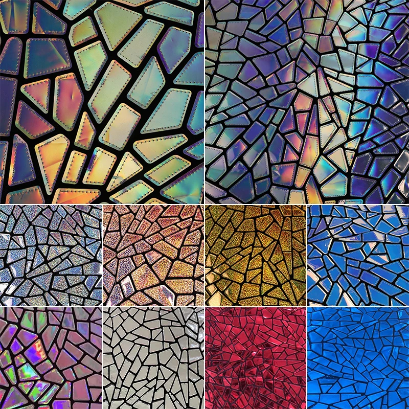 1 Yard Bunte Laser Pailletten Polyester Samt Stoff Geometrische Polygonale Illusion Spleißen Pailletten Laser Dazzle Kleidung Material – Detail 2