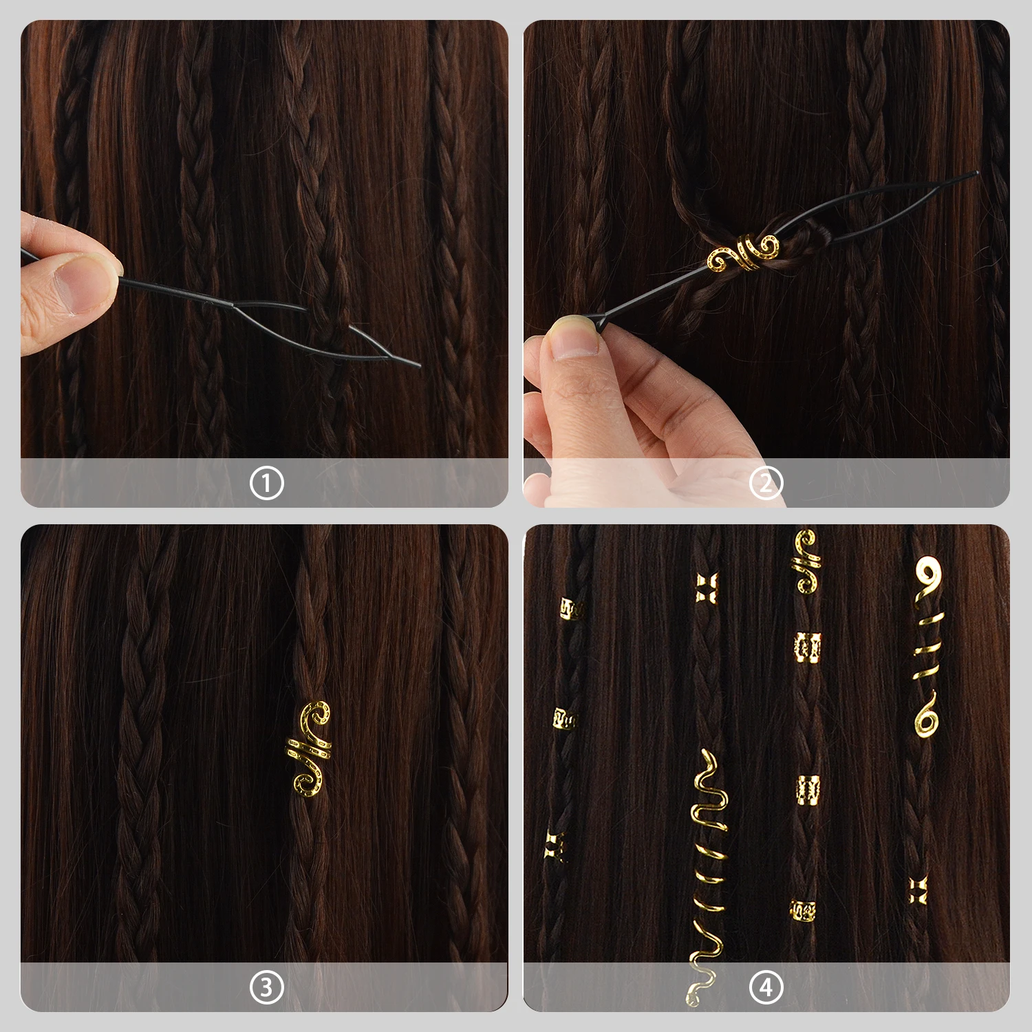 36개 골드 헤어 장식품, 브레이드용 금속 헤어 링, 드레드락 비즈 스네이크 커프스, 브레이드 링, 여성용 헤어 장 락 장식품