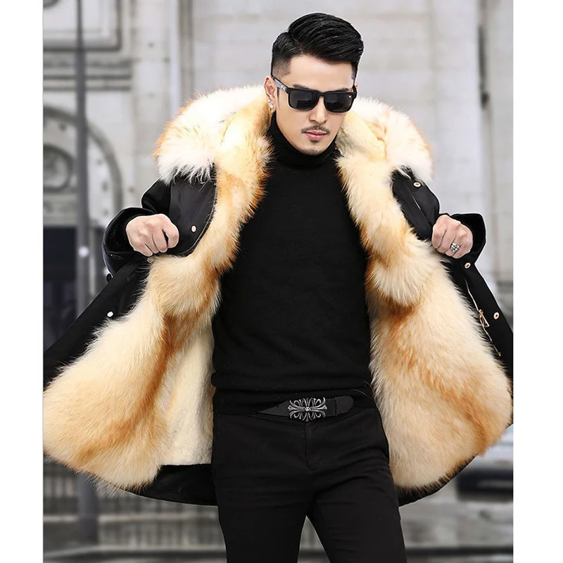 Parker Men's Imitation Fur Liner Winter Warm New Fur One-piece Coat Imitation Mink Fleece Mid-length Fur Coat 3
