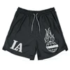 Summer Letter LA Shorts Men's 2-in-1 Compression Quick Dry Shorts GYM Training Double Layered Fitness Running Sports Short Pants 2