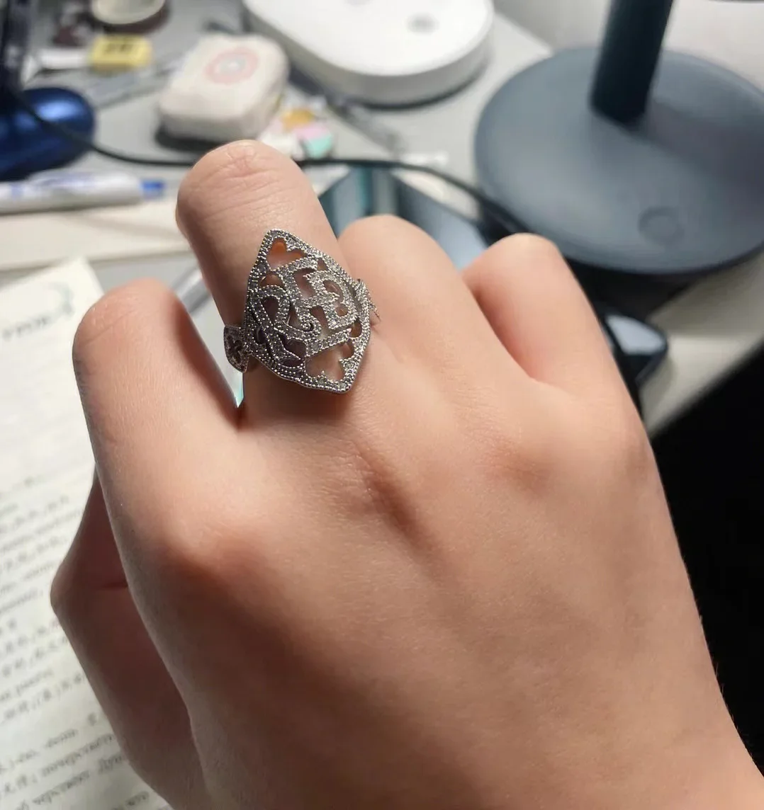 

Taylor RED Letter Ring All Diamond Original Brand Adjustable Size with TS Packaging Exquisite Gift