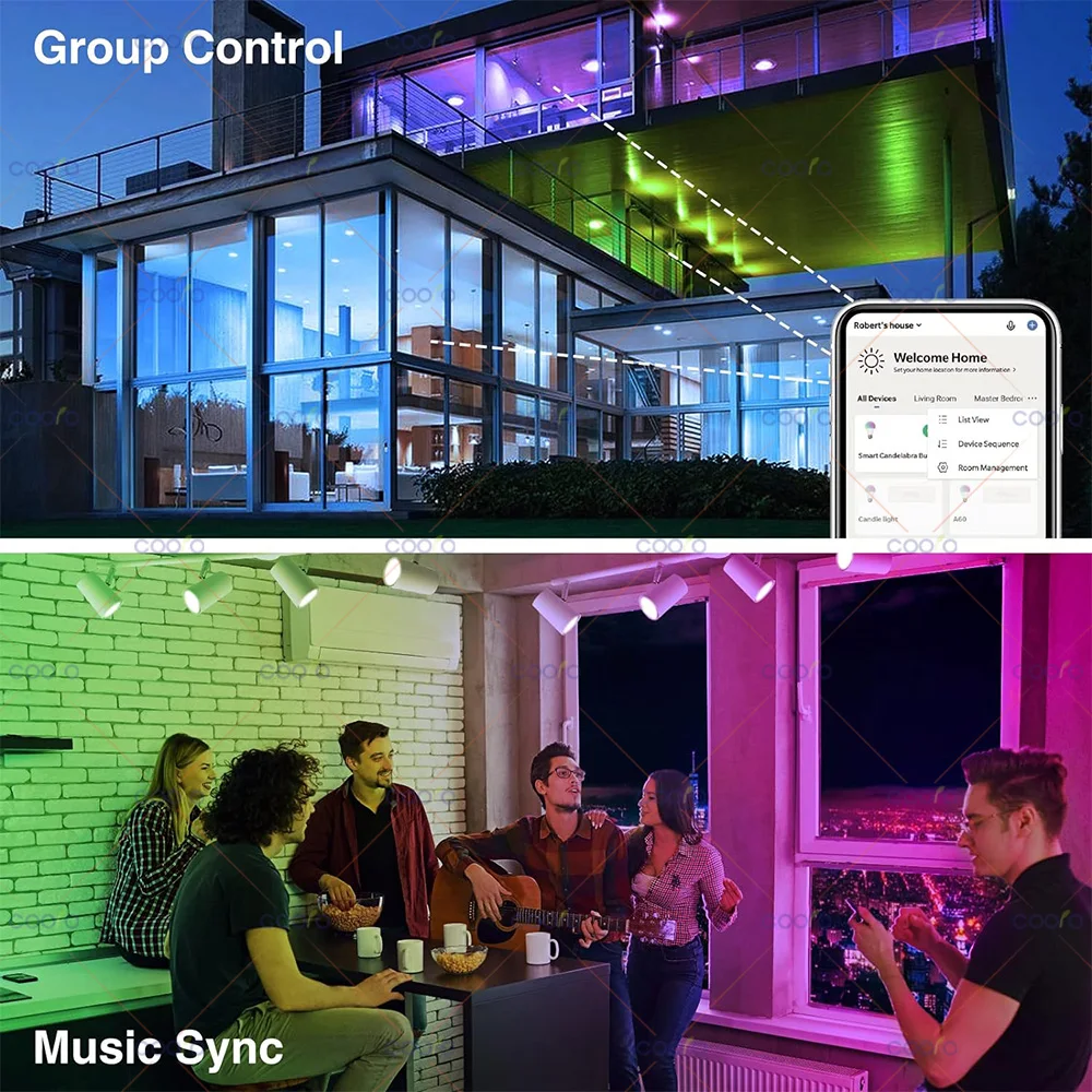 COOLO Tuya Smart Life GU10 Bluetooth Smart LED Light Bulbs RGB W + C 5W Dimmable Lamps AC 220V App Remote Control Spotlight Bulb, smart led light bulbs
