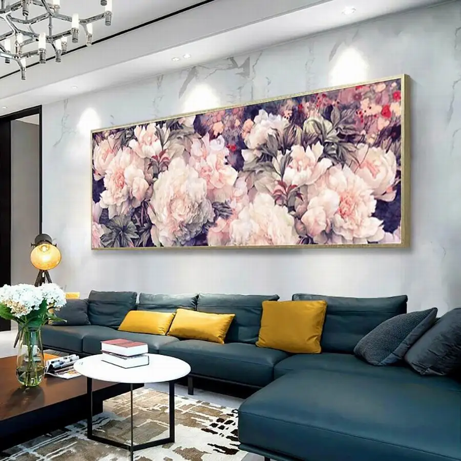Diy 5D Diamond Art Blooming Peony Flower Painting Kits Extra Large Size Floral Full Drill Mosaic Embroidery Rhinestone Picture