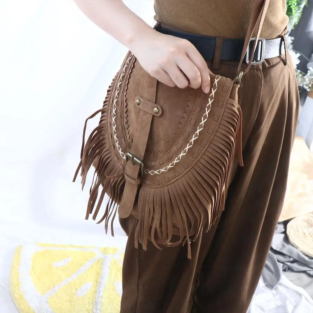 

Fashion Casual Mobile Phone Bag Fringe Suede Saddle Bag West Cowboy Shoulder Bag Tassel Bag Women Crossbody Bag Female Handbag