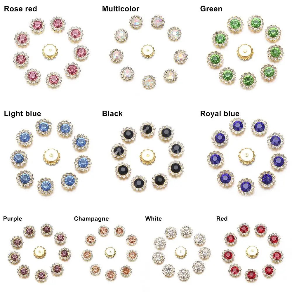 Glass Rhinestone Flower Buttons for Sewing Clothing Decoration