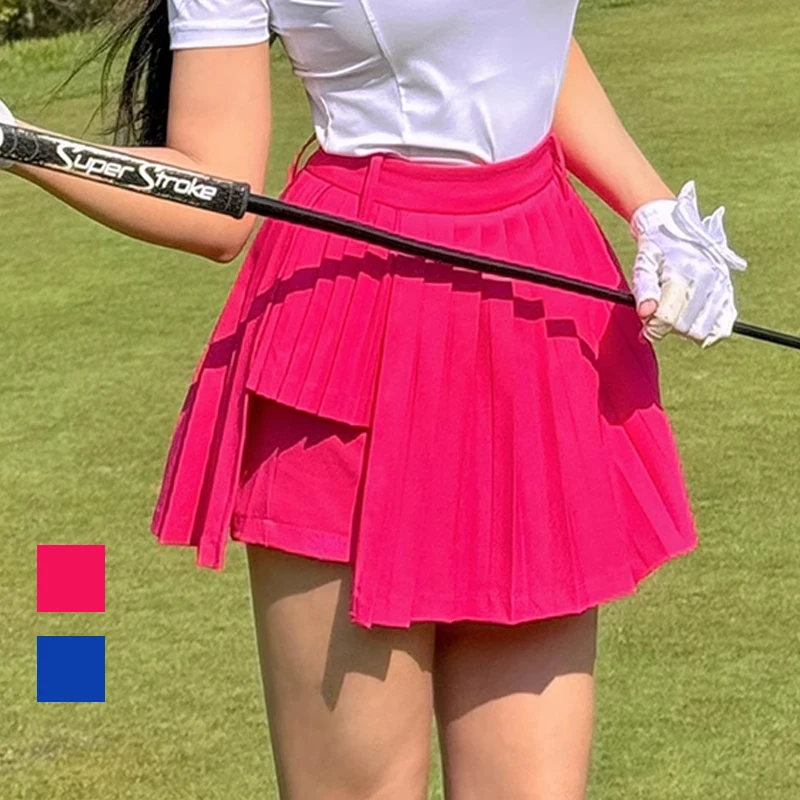 Spring and Summer Golf Women's Rose Red Pleated Skirt Sports High Waist Irregular Skort Pants Ladies Tennis Lesuire Golf Wear